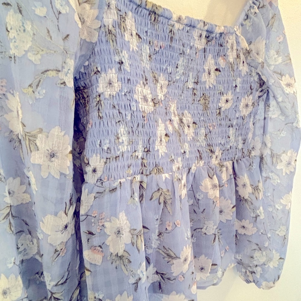 NWT LUSH Blue Floral Blouse - Picture 9 of 14